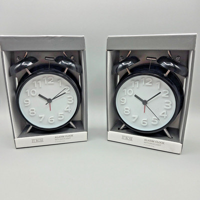 2 NEW JT Rose Retro Look Double Bell Alarm Clock Black w/ Backlight Button