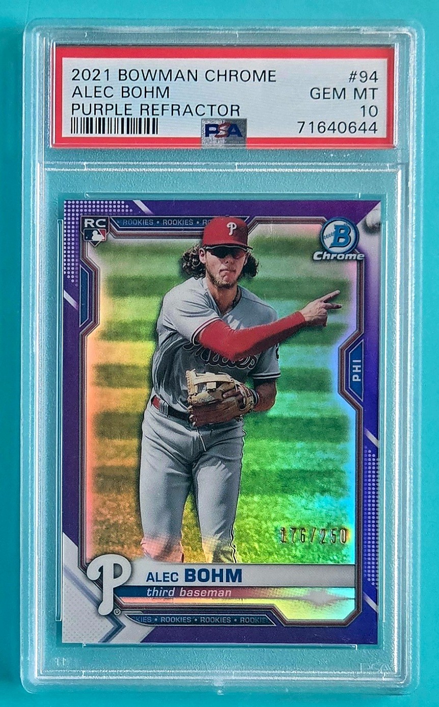 2021 Bowman Chrome Purple Refractor /250 RC #94 Alec Bohm PSA 10