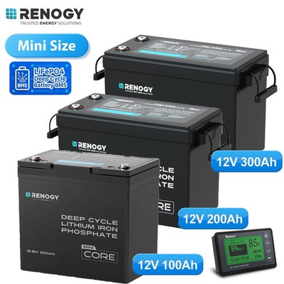 RENOGY 12V 100 200 300Ah Lithium Batterie LiFePO4 Batterie Core Mini 5000 Zyklen