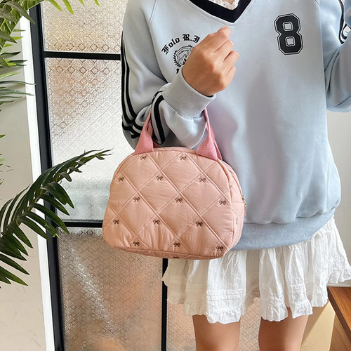 Stitching Embroidery Butterfly Knot Handbag Korean Style Soft Cotton Commuter - Picture 4 of 12