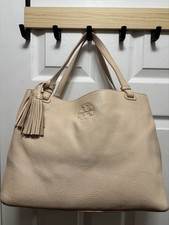 Tory Burch Thea Large Center Zip Sweet Melon Pebbled Leather Tote In EUC