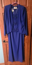 Marcelle Couture Mother of the Bride Groom Dress Jacket Set 12 Royal Blue Beaded
