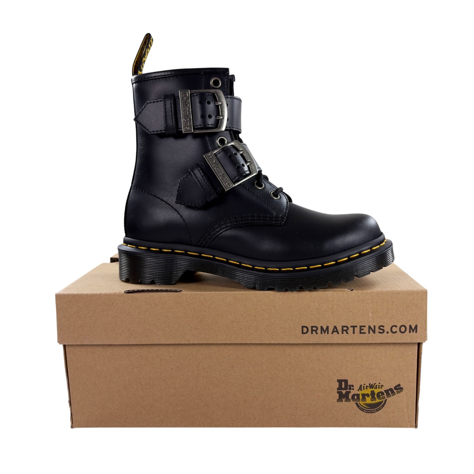 Dr. Doc Martens 1460 Buckle Pull Up Side Zip Boots Womens Size 5 Black $225 NEW thumbnail 7