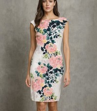 London Style Collection White Floral Midi Dress Womens Cap Sleeve Fitted Sz: 12