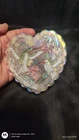 Fenton Hand Painted Carnival Glass Heart Trinket Box Hummingbird Flowers