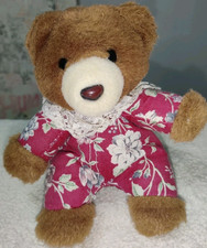 Vintage 7" Teddy Bear In Floral Suit Plush Retro Stuffed Animal