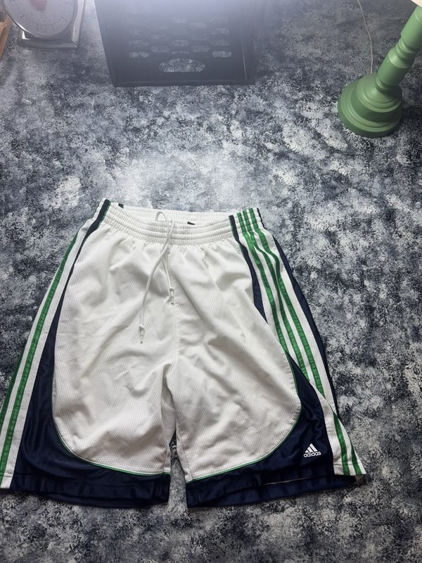 ADIDAS Y2k Mesh Shorts Men L White Blue Green Trefoil 3 Stripe Run Basketball