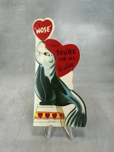 Vtg 1950’s Valentine Circus Seal Valentine “ball” “ I Nose That You’re For Me”