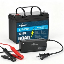 12V 60Ah LiFePO4 Lithium Battery with 5A Charger, Deep Cycle, for RV, Marine