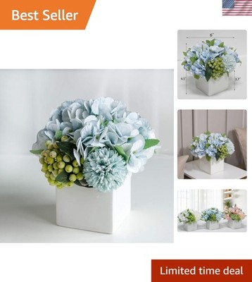 Low-Maintenance Blue Hydrangea Arrangement in Ceramic Pot - Perfect Indoor Decor