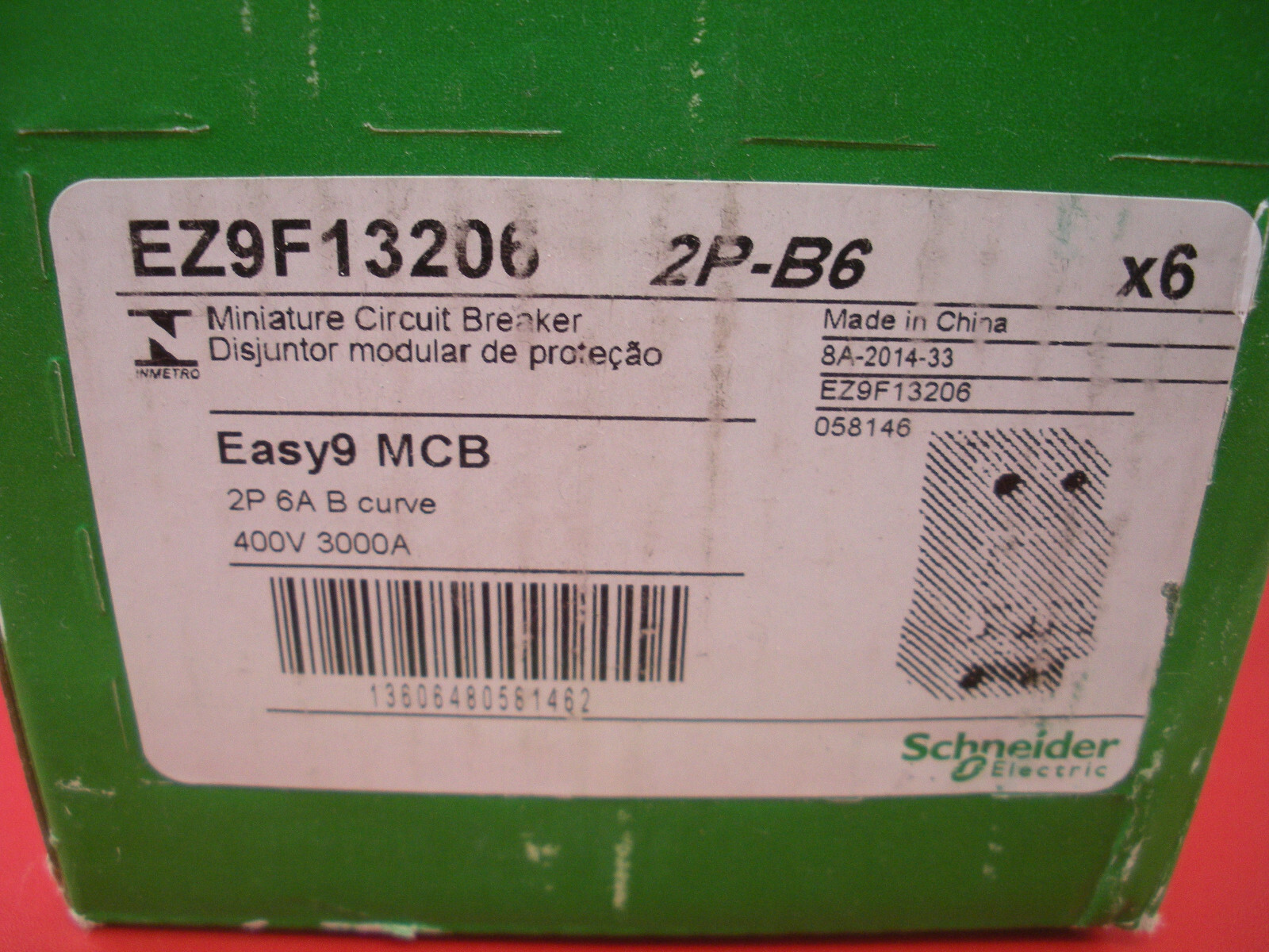 Schneider EZ9F13206 Lot of (6) Circuit Breakers 6a 2P B Curve 400v 