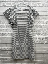 NWT Calvin Klein White Black Pleated Puff Sleeve Sheath Dress Size 2, MSRP $134