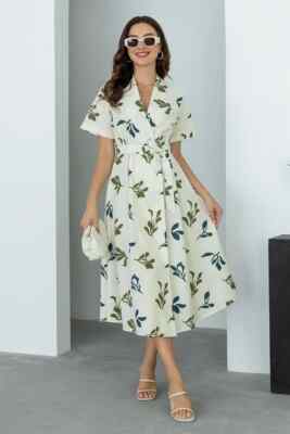 ZARA NEW WOMAN SS24 PRINTED POPLIN DRESS ZW COLLECTION Ecru | 2183