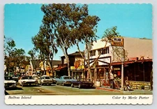 Street Scene C2 Corvette T-Bird Balboa Island Newport California c1970 Postcard