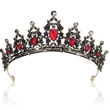 Queen Crown for Women,Cieher Gothic Baroque Red and Black Crowns for Women Girls