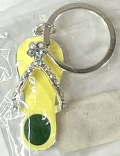 Rhinestone Flip Flop Keychain Yellow  Green Metal Enamel Keyring Sandal NWT