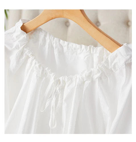 Women's Round Neck Drawstring Tied Pleated Long Sleeved Shirt Top Lace Up Shirt - Bild 7 von 16
