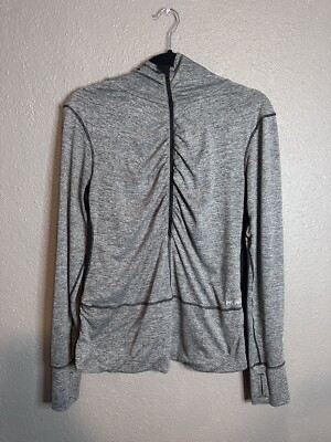NEW BALANCE 3/4 Zip Pullover Gray Black Hooded Shirt Womens