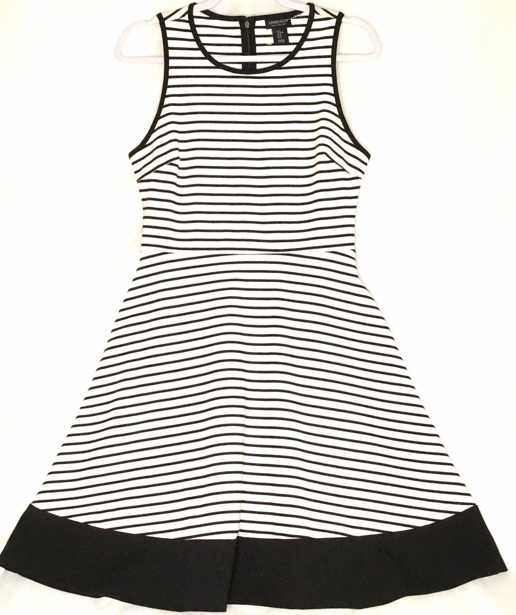 Jones And Co Womens Black White Stripe Fit Flare Dress Size Medium | eBay