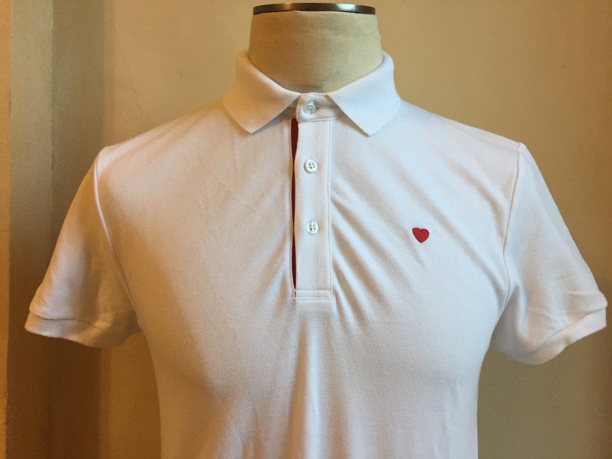 Tシャツ・カットソー MOSCHINO Men Polo Shirts A0717 02411001 White MOSCHINO COOL WHITE RED EMBROIDERED HEART AND PLACKET