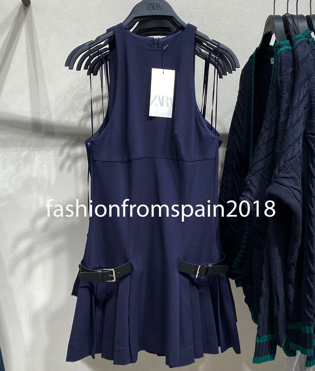 ZARA NEW WOMAN HALTER MINI DRESS SIDE LOOPS PLEATED BUCKLED