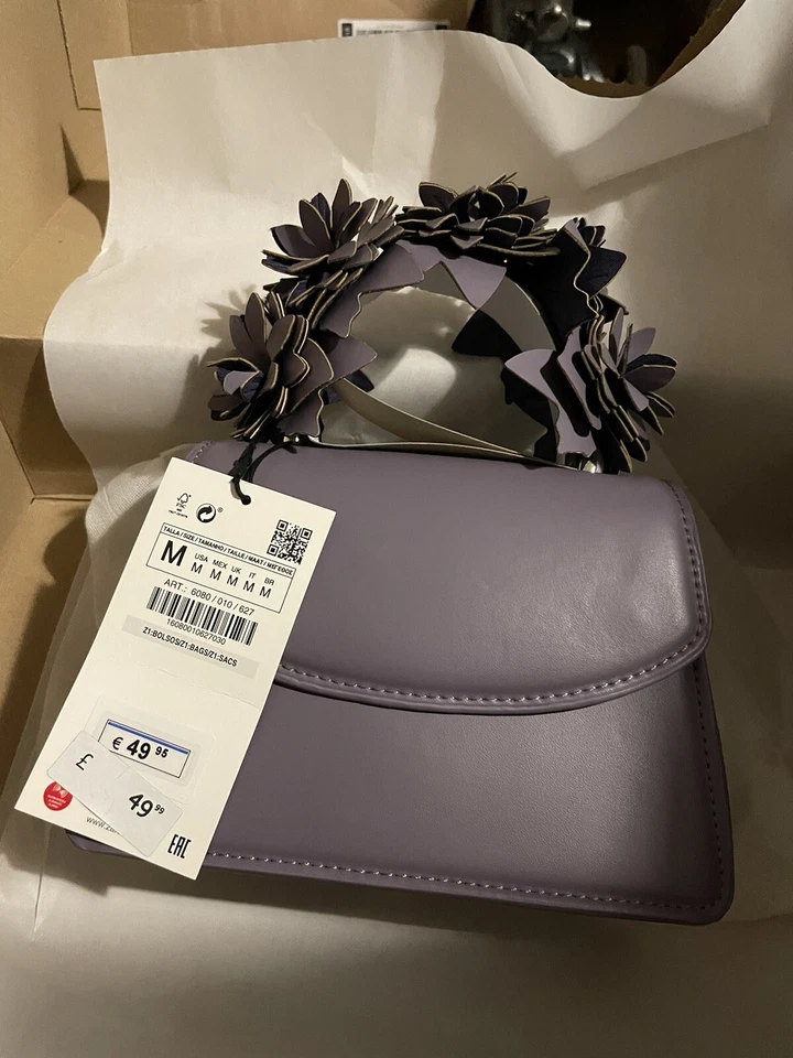 Zara mauve purple mini floral square handbag bloggers BNWT - Image 3 of 4