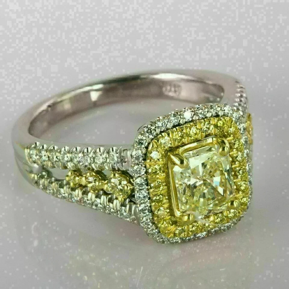 Anillo de compromiso de diamantes y citrino corte princesa de 2,50 quilates acabado en oro blanco de 14 k Foto 3 de 4
