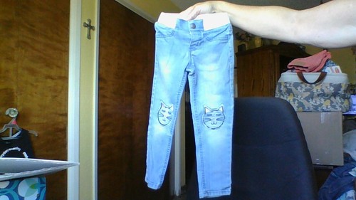 Cute Cat & Jack 4T Cat Face Knee Denim Skinny Jeans Elastic Waist *Flawed - Picture 11 of 18