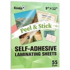 55 PK Koala Permanent Self-Adhesive Laminating Sheets 9 x 12 Clear Overlay Film