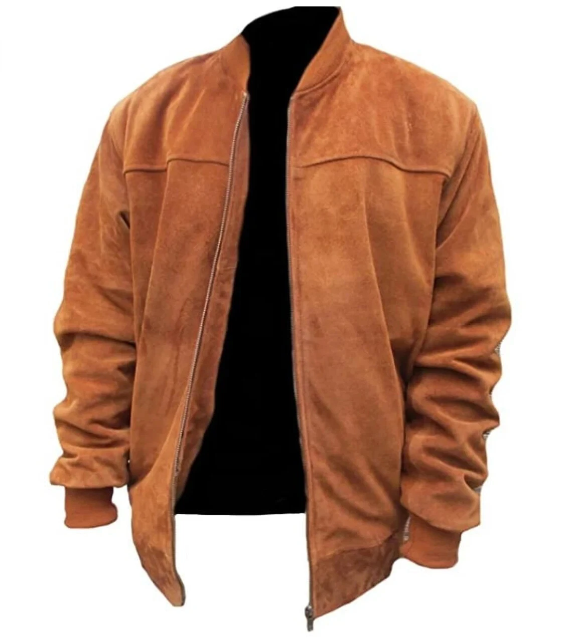 New Genuine Suede Sheepskin Bomber Jacket For Men's Slim Fit Stylish Tan Jacket