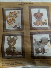 The Creative Circle Stitchery Kit 4002 A Pets World VTG 1981 New Set of 4 frame