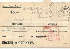 GB BEF WW1 Cover MILITARY TELEGRAM *Army Despatch Form* 1914 FPOs Censor KK47