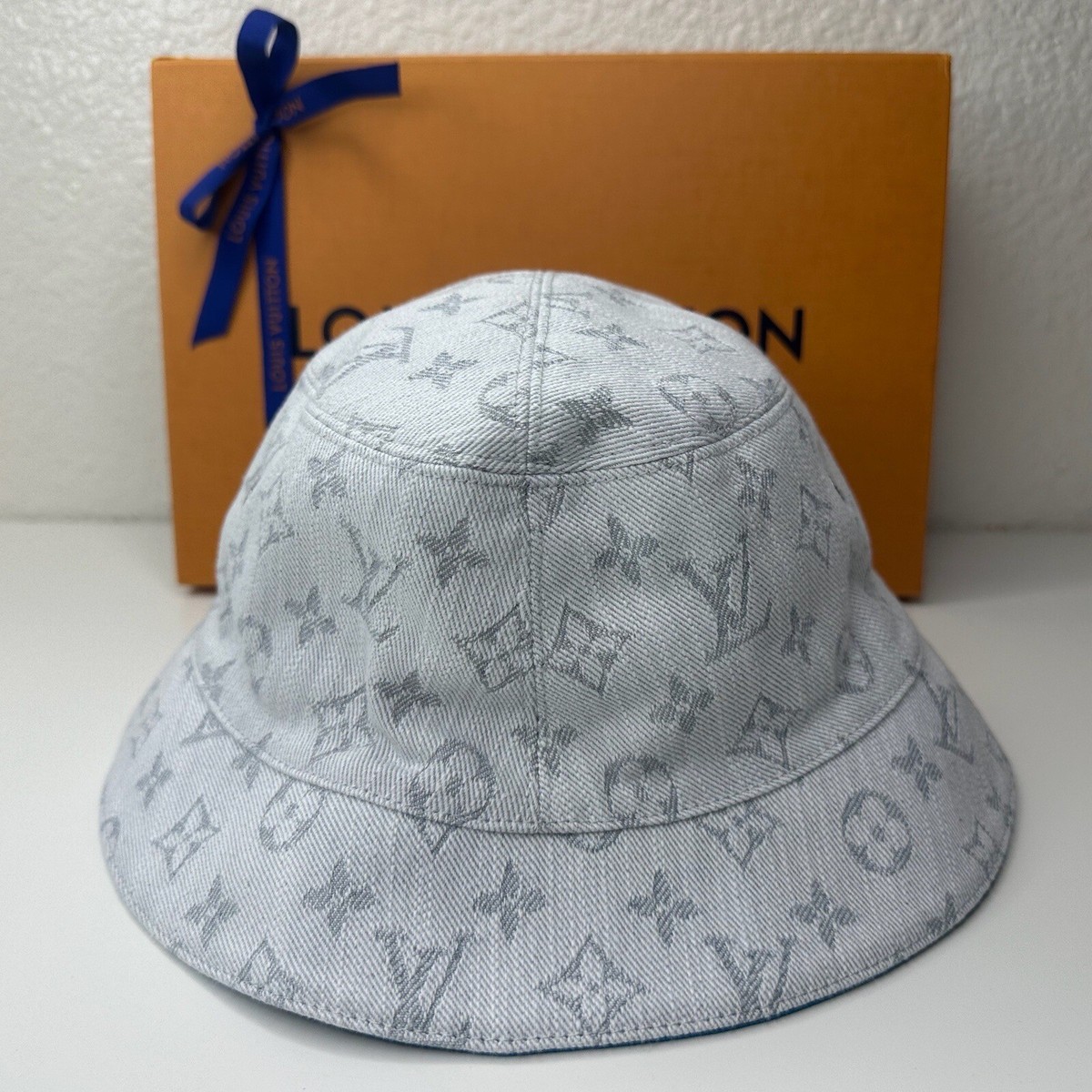 NWT Louis Vuitton Monogram Denim Bob Bucket Hat in White M76212