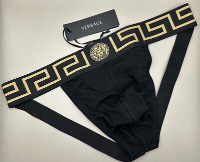Versace Greca Border cotton stretch Jock Strap Black Men's Size