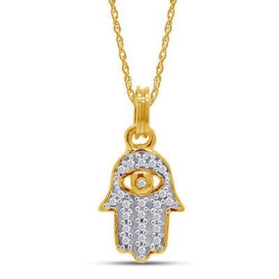 Hamsa Hand Of Fatima Pendant Evil Eye Charm Diamond Necklace Sterling Silver