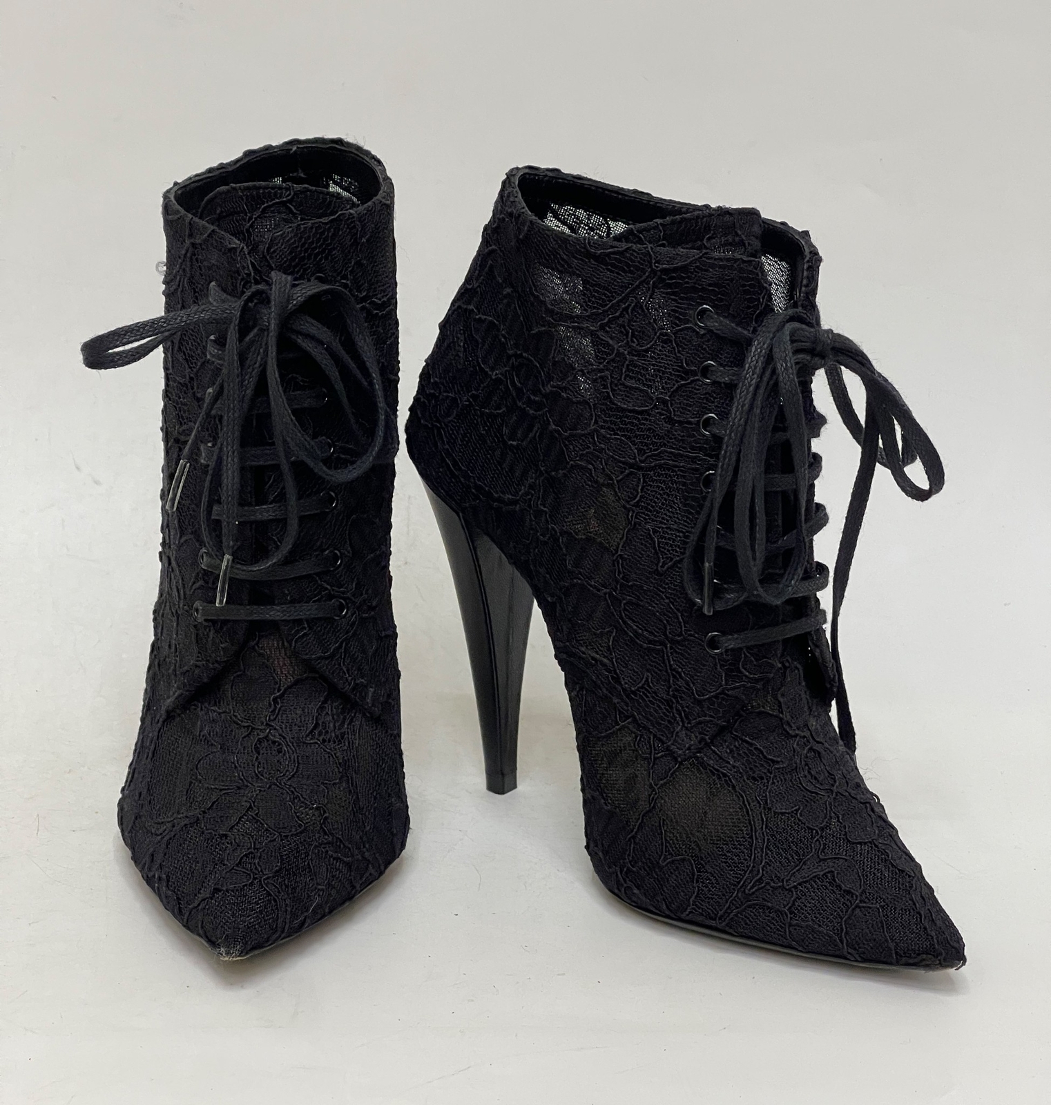 Stivaletti Yves Saint Laurent donna neri pelle floreali pizzo taglia 37 EUR