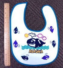 Cute Alaska Child Bib with Orca Killer Whales 12x9 bib soft terry cloth backing