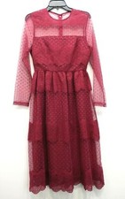 Asos Womens Red Lace Illusion Neck Long Sleeve Back Zip Casual A Line Dress 6