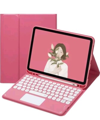 HENGHUI iPad Mini 5th Gen. Keyboard Case Cute Round Key Color Keyboard Dark Pink