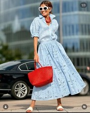 ZARA XS, S,M, L, WOMAN HIGH-WAIST ZW CAPE SKIRT CUTWORK EMBROIDERY SKY BLUE NWT