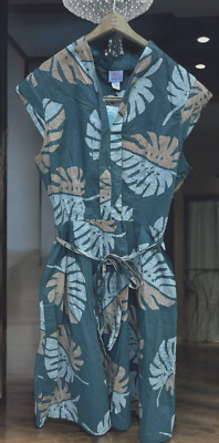 NWT Global Mamas Retro Dress Monnstera Teal Organic Cotton Fair Trade Ghana