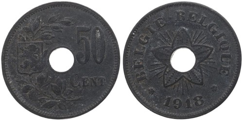 Belgium - Belgium 50 Centimes 1918 - Zinc - IV