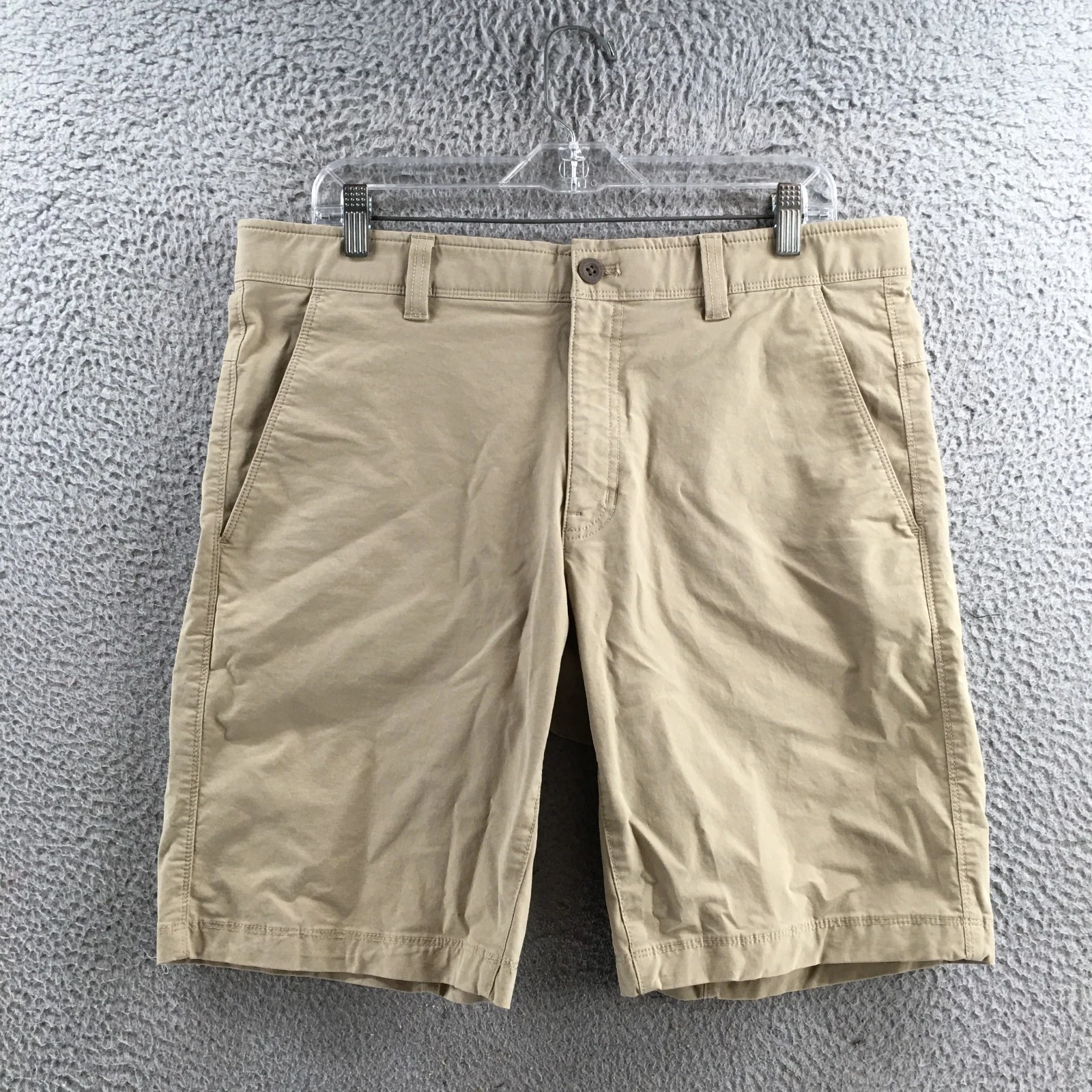 Eddie Bauer Chino Shorts Mens 34 Beige Cotton Blend Mid Rise Zip Fly Casual