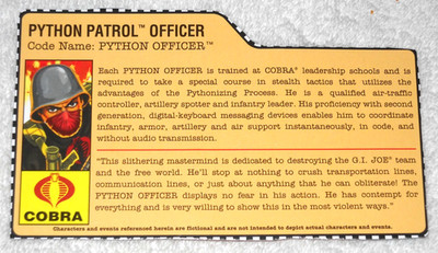 2008 Cobra Python Patrol Officer - GI Joe file card (modern)
