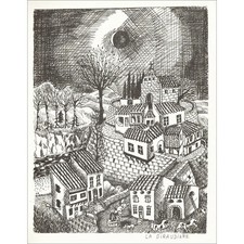 LA GIRAUDIERE Mady de - Lithographie "Le village" 27x21cm - 1963 - Signée au cra