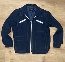 Vintage 70  s JC Penney Zip Up Mens 46 Large Blue Polyester Jacket Leisure Suit