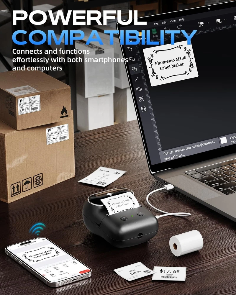 Bluetooth Thermal Label Maker M108 for Home Office & Small Business Bluetooth Thermal Label Maker M108 for Home Office & Small Business