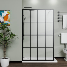 Black Tempered Glass Shower Screen Panel 46x72 Wetroom Doorless Free Ship