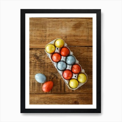 Ostereier auf Holztisch 2 Kunst P gerahmt Wandbild Poster Leinwanddruck Bild