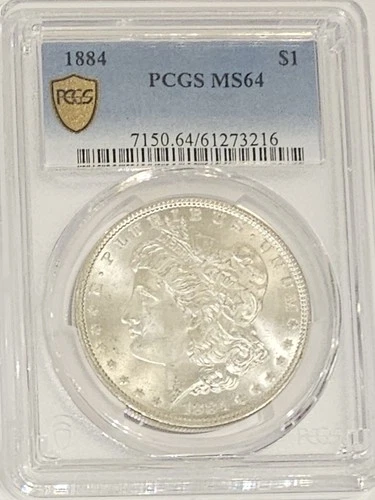1884 U.S. MORGAN SILVER DOLLAR, PCGS, MS-64